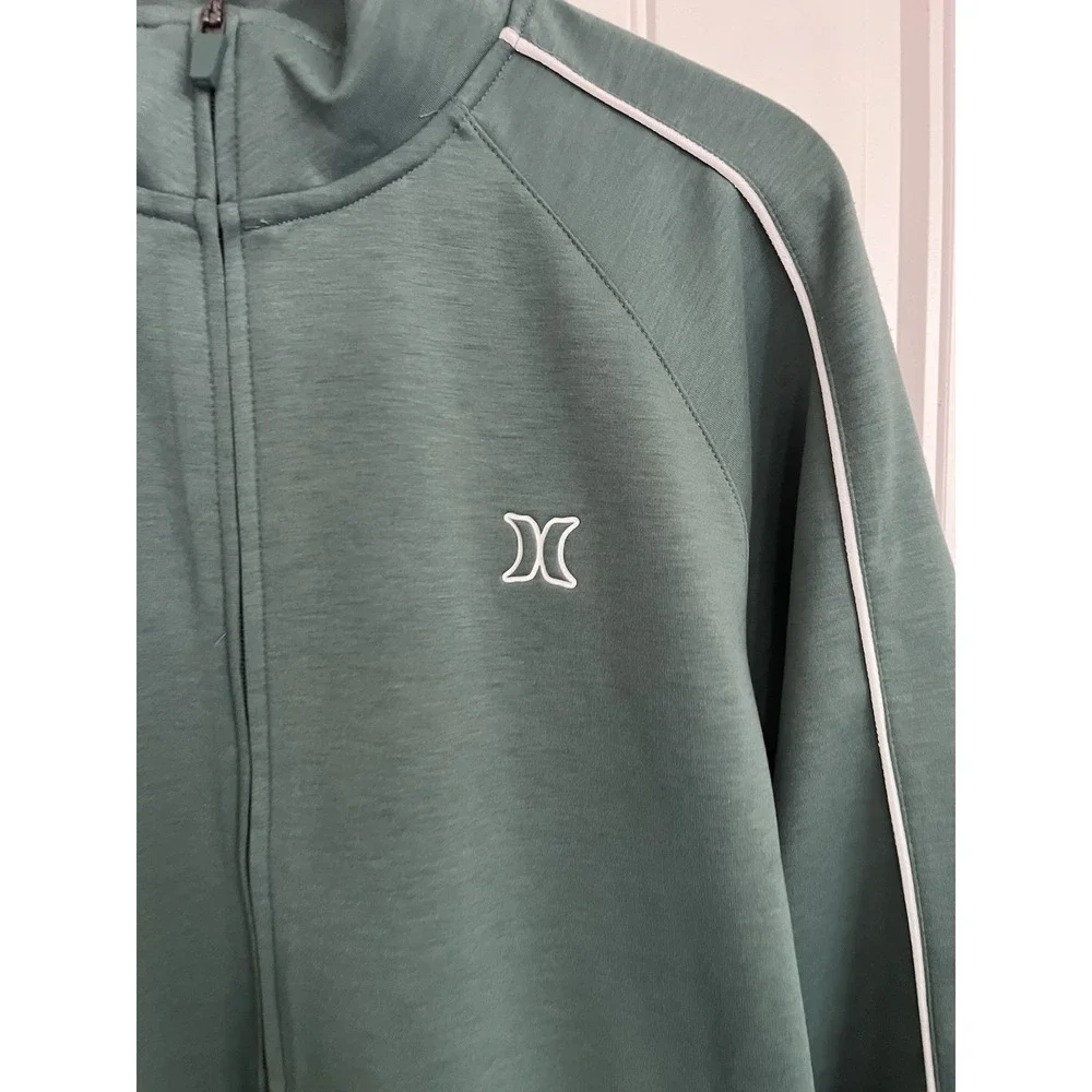 Men's Medium Hurley Zip Up Jacket Sweatshirt Golf Solid Green 378